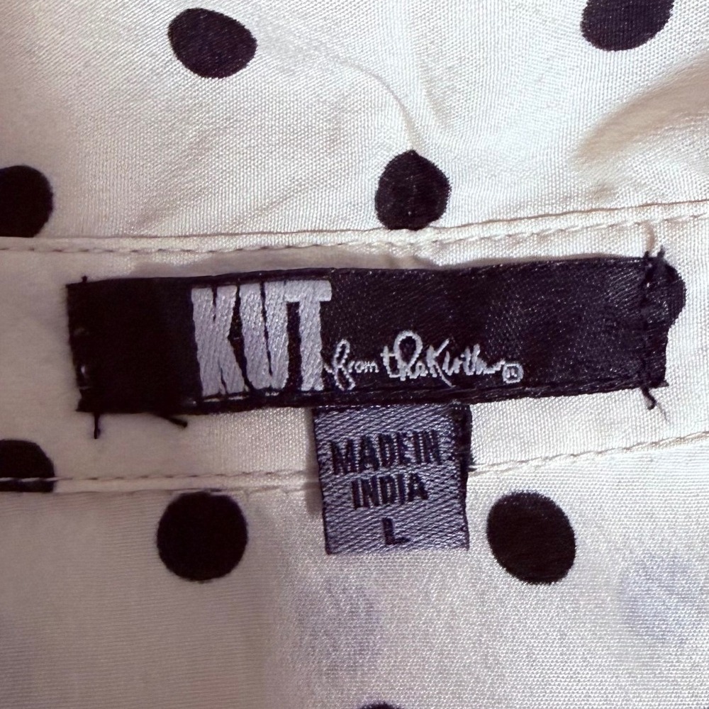 KUT from the Kloth Ivory Black Polka Dot Utility Blouse Women's Large Polka Dots - Picture 4 of 7